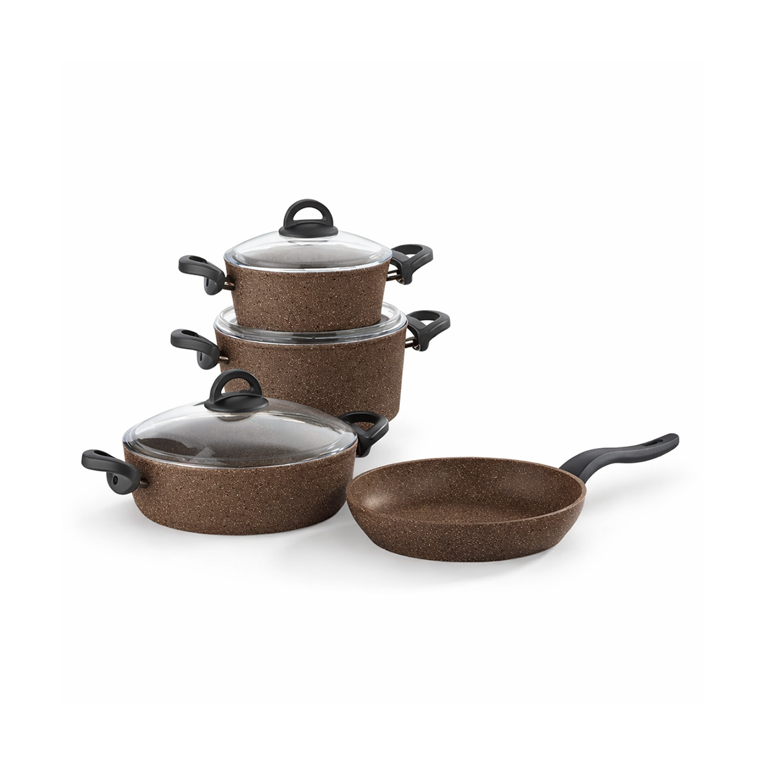 Falez Forged Premium Granite 7 Pieces Brown Cookware Set
