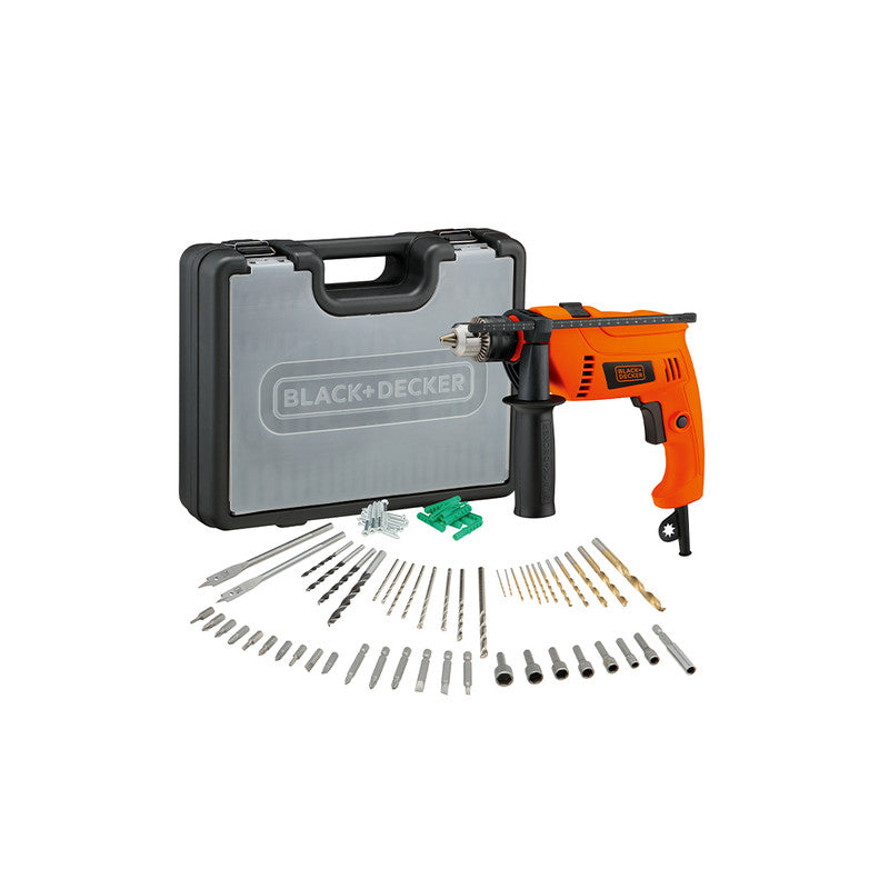 Black Decker Hammer Dril With 50 Pieces Accessories Bit Set Almuftah Center
