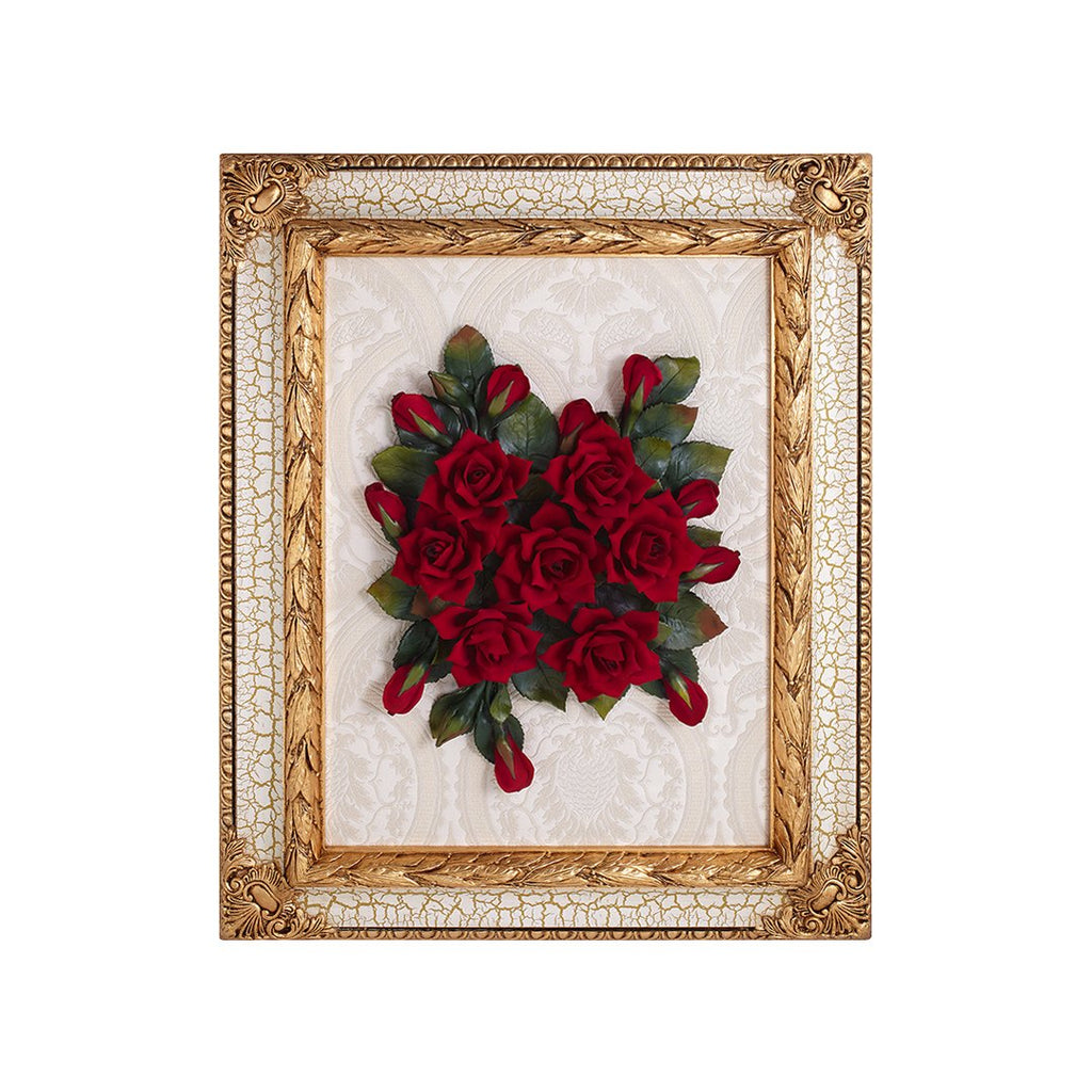 CRAKLE' IVORY AND GOLD FRAME WITH AZTEC ROSES RED 09 0741-09