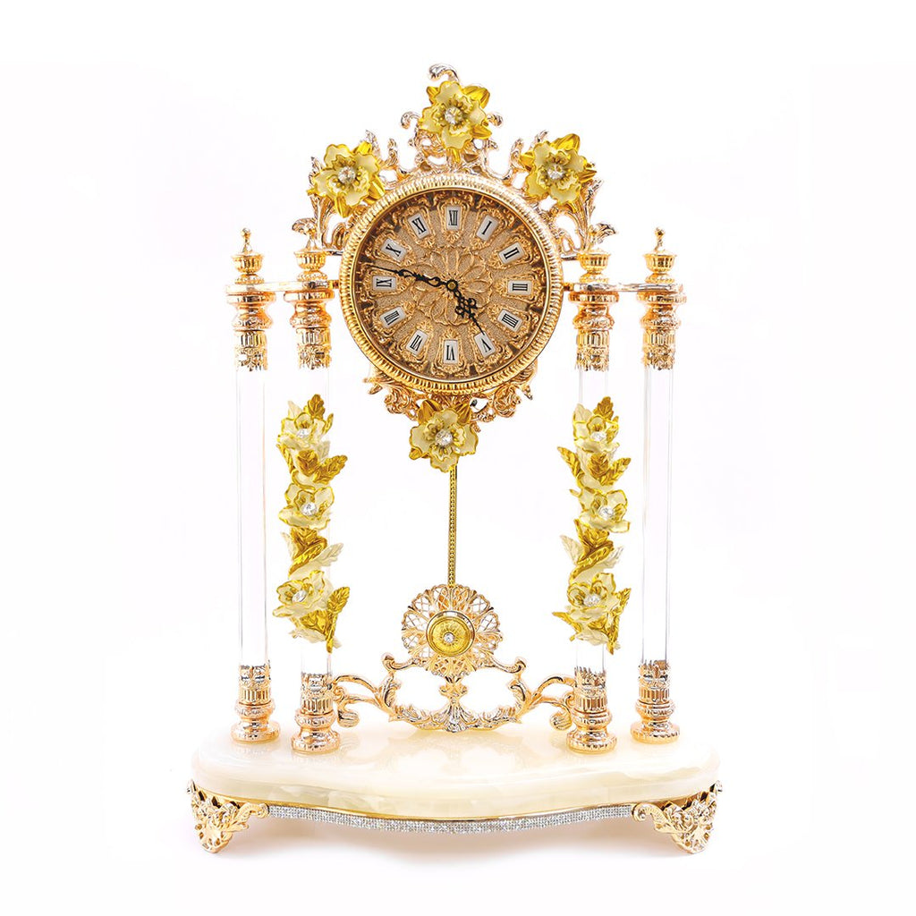 WHTE M.CLOCK W/CREAM WINDFLOWERS 3NI-OT-371-AC