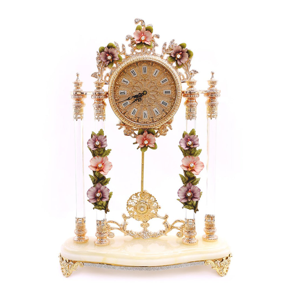 WHITE M.CLOCK W/PINK ORCHIDS 3NI-OT-371-OS