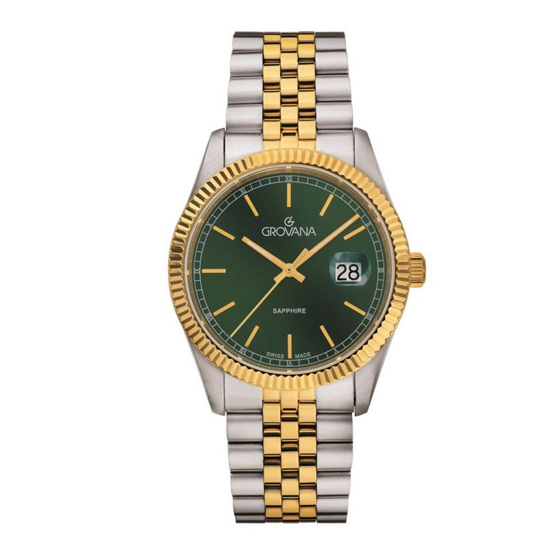 Grovana Kensington Royal Green Dial, Bicolor Stainless Steel Men’s Watch