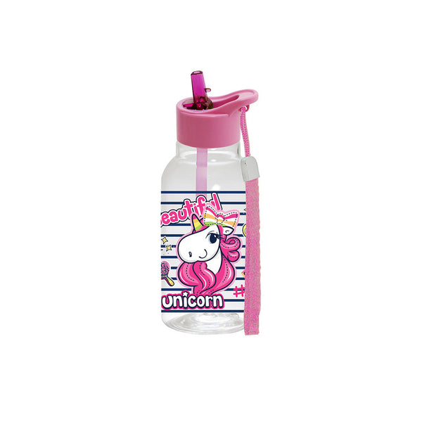 Herevin 460cc Bottle With Straw & Rope - Unicorn