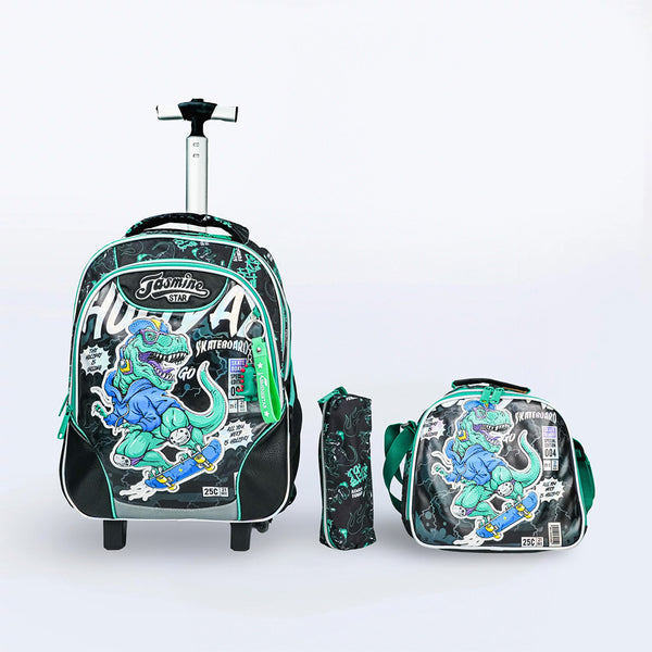 Fj School Bag Trolley Boys Dinosaur Set