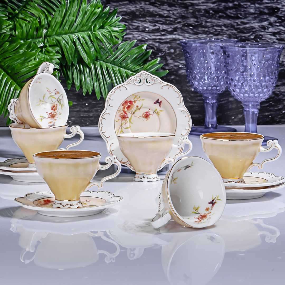 Kosova 6 Pieces Coffee Porcelain Set With Saucers | '04202 | Cooking & Dining | Coffee Cup, Cooking & Dining, Glassware |Image 1
