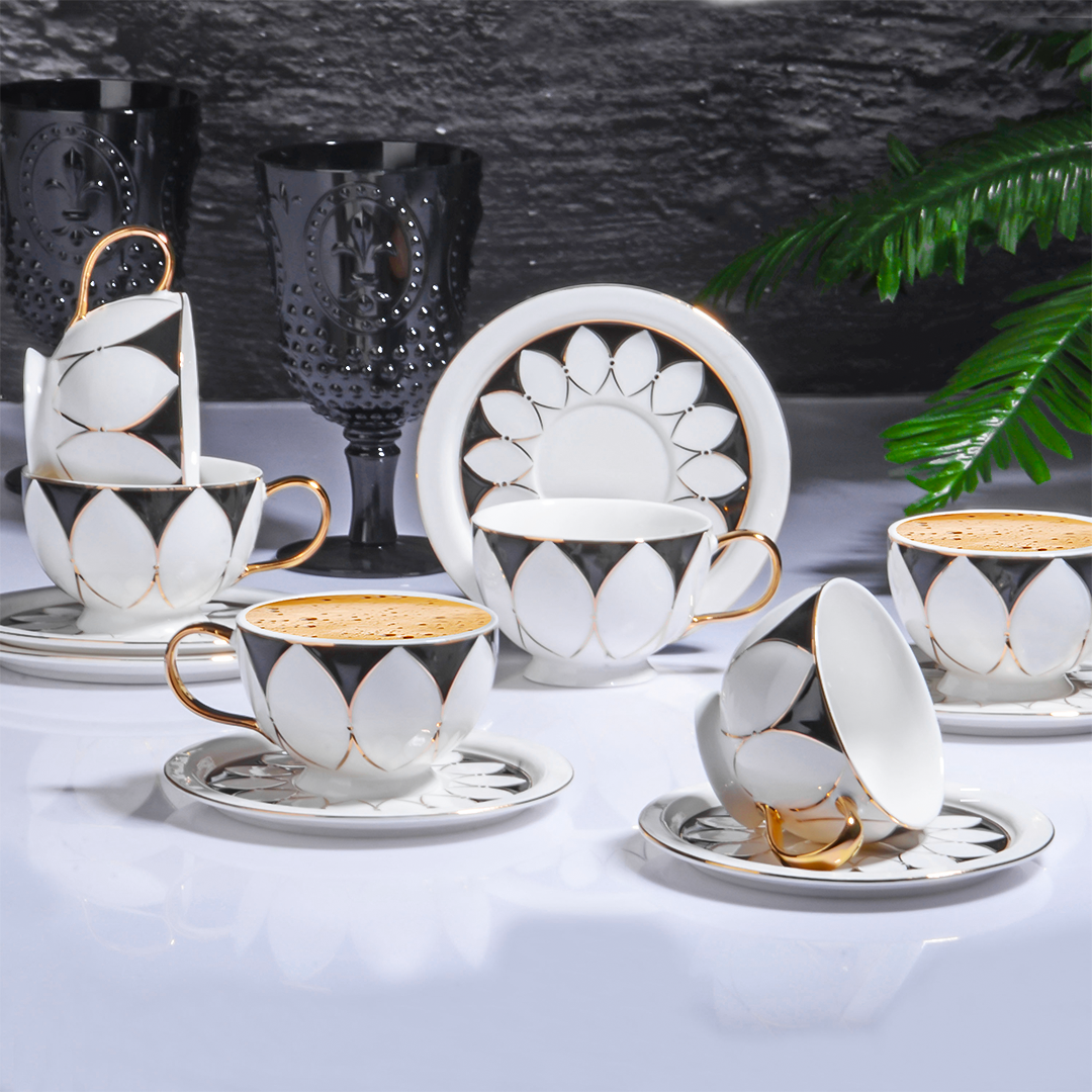 Kosova 6 Pieces Tea Porcelain Set With Saucers | '04205 | Cooking & Dining, Glassware, Tea Cup |Image 1