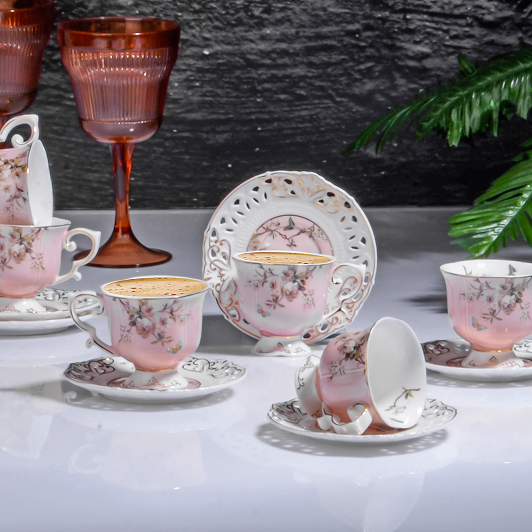 Kosova 6 Pieces Coffee Porcelain Set With Saucers | '04207 | Cooking & Dining | Coffee Cup, Cooking & Dining, Glassware |Image 1