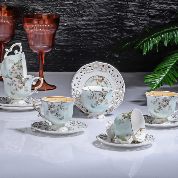 Kosova 6 Pieces Tea Porcelain Set With Saucers | '04208 | Cooking & Dining, Glassware, Tea Cup |Image 1