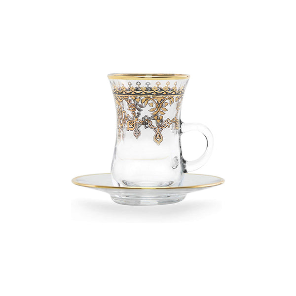 Dimlaj Duja Glass & Gold Tea Cup Set