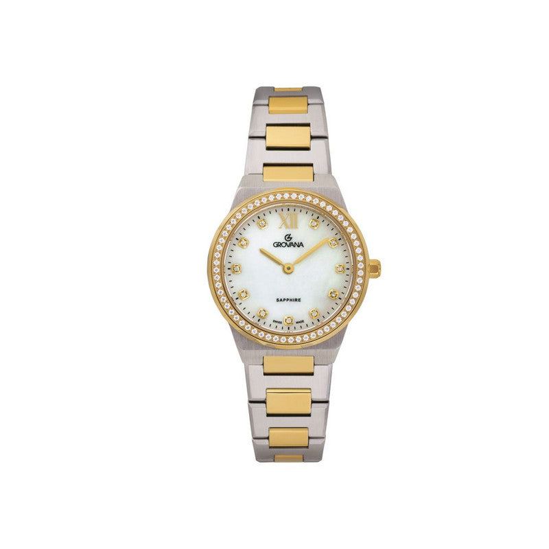 Grovana Sea Cliff Elegance Mother of Pearl Dial, Bicolor Stainless Steel Women’s Watch