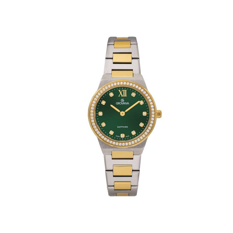 Grovana Sea Cliff Elegance Green Dial, Bicolor Stainless Steel Women’s Watch