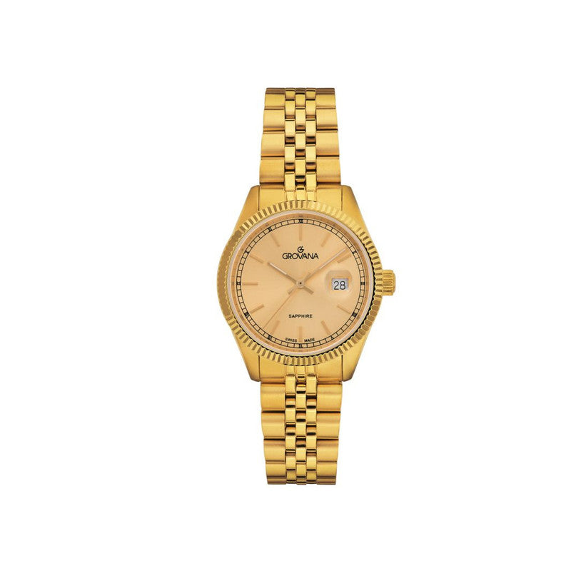 Grovana Kensington Royal Champagne Dial, Gold Tone Stainless Steel Women’s Watch