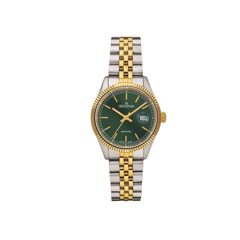 Grovana Kensington Royal Green Dial, Bicolor Stainless Steel Women’s Watch