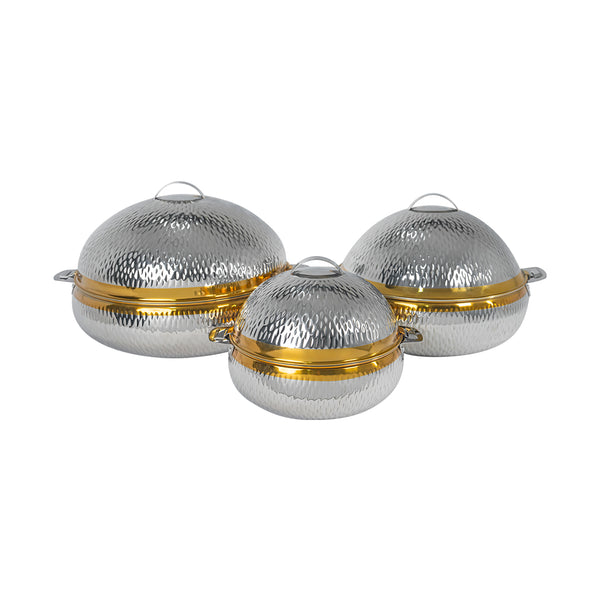 Alamode Double Wall Domnic Hotpot Set – 2.5L, 5L & 8L | Rain Hammered with Golden Lip