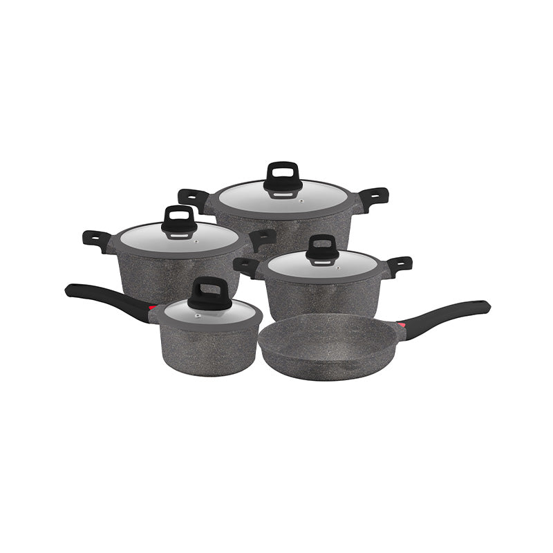 ALM Die Cast Cookware 9 Pcs Set – Assorted Brown & Grey ALM Die Cast Cookware 9 Pcs Set – Assorted Brown & Grey