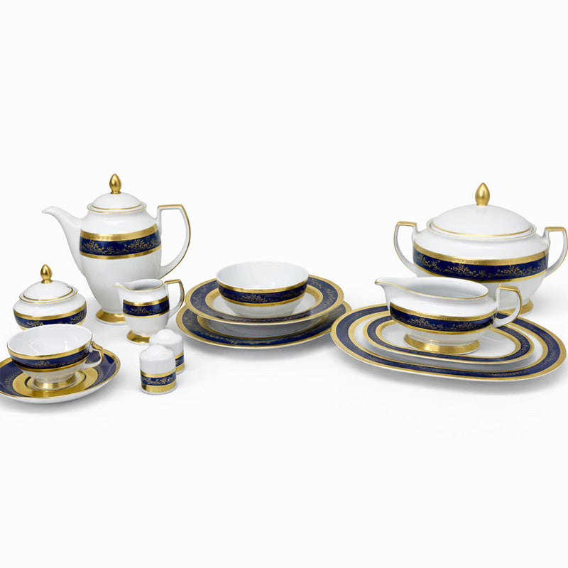 Falkenporzellan 9320 Cobalt, Gold & White 97 Pieces Porcelain Dinner Set