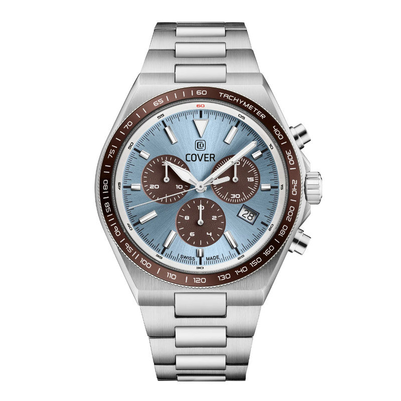 COVER Iconosteel Stainless Steel Light Blue Silver/Brown Men’s Chronograph Watch