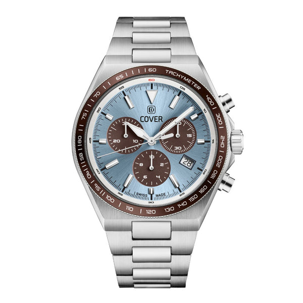 COVER Iconosteel Stainless Steel Light Blue Silver/Brown Men’s Chronograph Watch