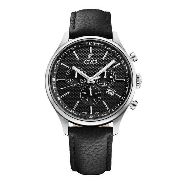 COVER Chapman Chrono II Stainless Steel Black Dial Silver Men’s Chronograph Watch with Leather Strap