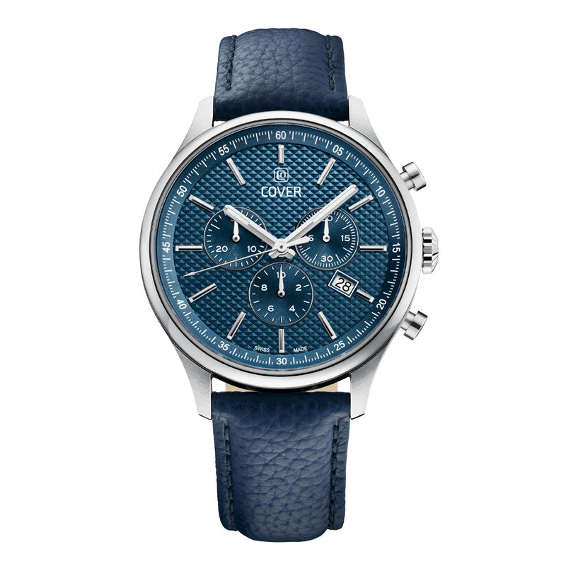 COVER Chapman Chrono II Stainless Steel Blue Dial Silver Men’s Chronograph Watch with Leather Strap