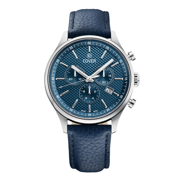 COVER Chapman Chrono II Stainless Steel Blue Dial Silver Men’s Chronograph Watch with Leather Strap