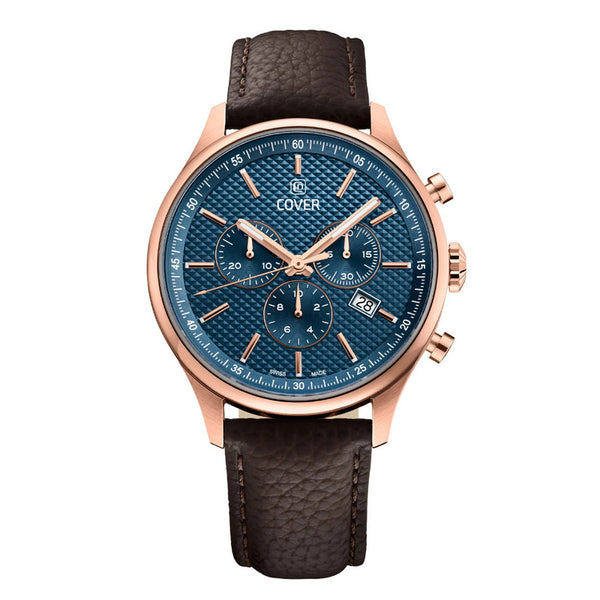 COVER Chapman Chrono II Stainless Steel Blue Dial Rose Gold Men’s Chronograph Watch with Leather Strap