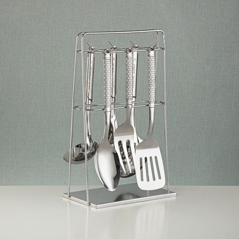 7-Piece Stainless Steel Kitchen Tool Set with Stand – Silver