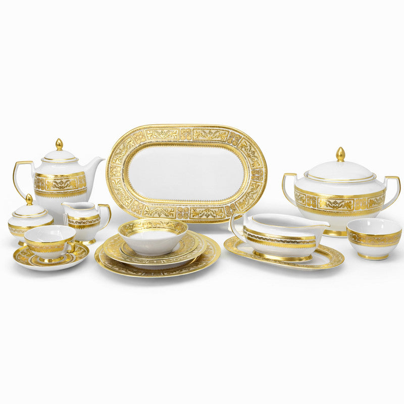 Falkenporzellan Diadem White & Gold 97 Pieces Porcelain Dinner Set