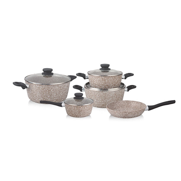 Eco Home Premium Forged Granite Cookware 9 Pcs Set – Assorted Grey & Brown