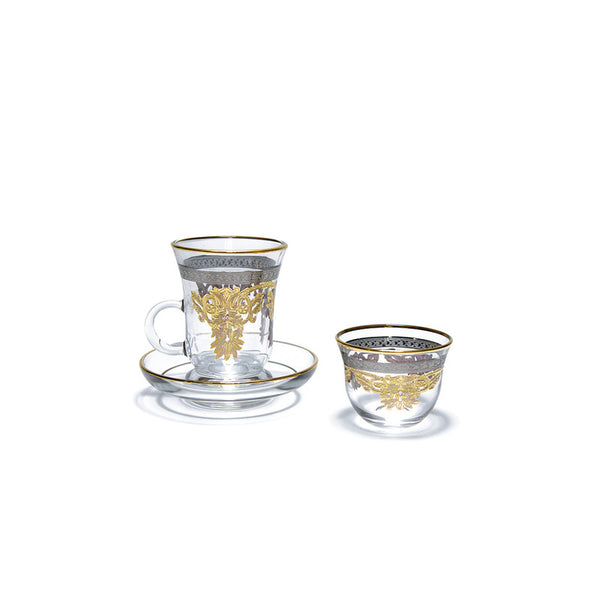 Enes Cam 18 Piece Tea & Coffee Set Gold