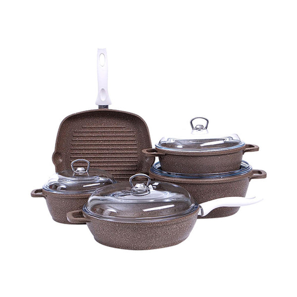 Falez Silico Granite 9 Pieces Brown Cookware Set | Cooking & Dining,Cookware sets | F32964
