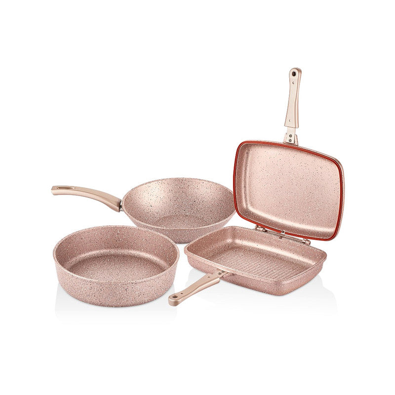 Falez Ocuisto Oracle Golden Pink 4 Pieces Grill Pan Set | F36481