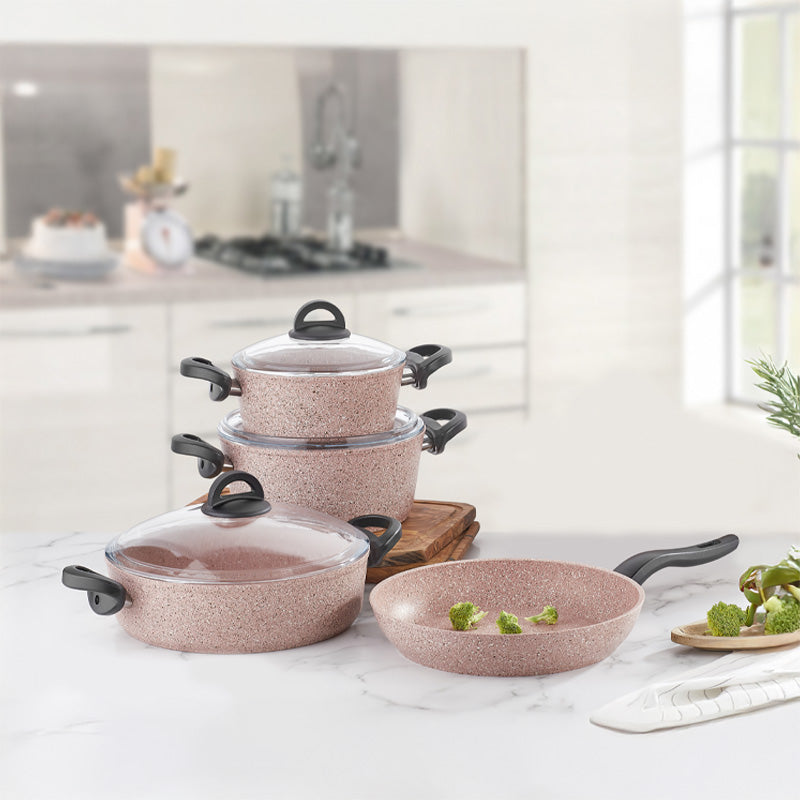 Falez Forged Premium Granite Pieces Pink Cookware Set – Almuftah