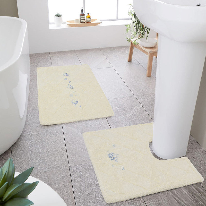 Heba 2 Pieces Bath Mat Set - Trefle Cream