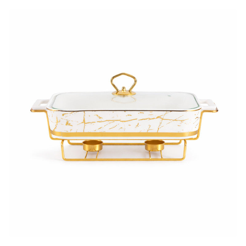 Rectangular Ceramic Chafing Dish with Glass Lid