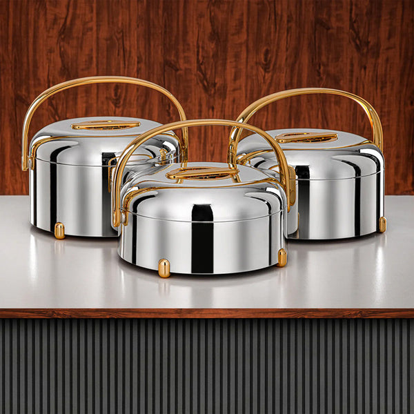 Hot Pot 3-Piece Insulated Serving Set – 2.5L, 3.5L, 4.5L – Silver & Gold