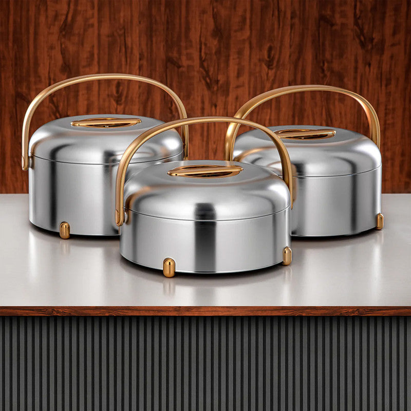 Hot Pot 3-Piece Insulated Serving Set – Matte Silver & Matte Gold – 2.5L, 3.5L, 4.5L