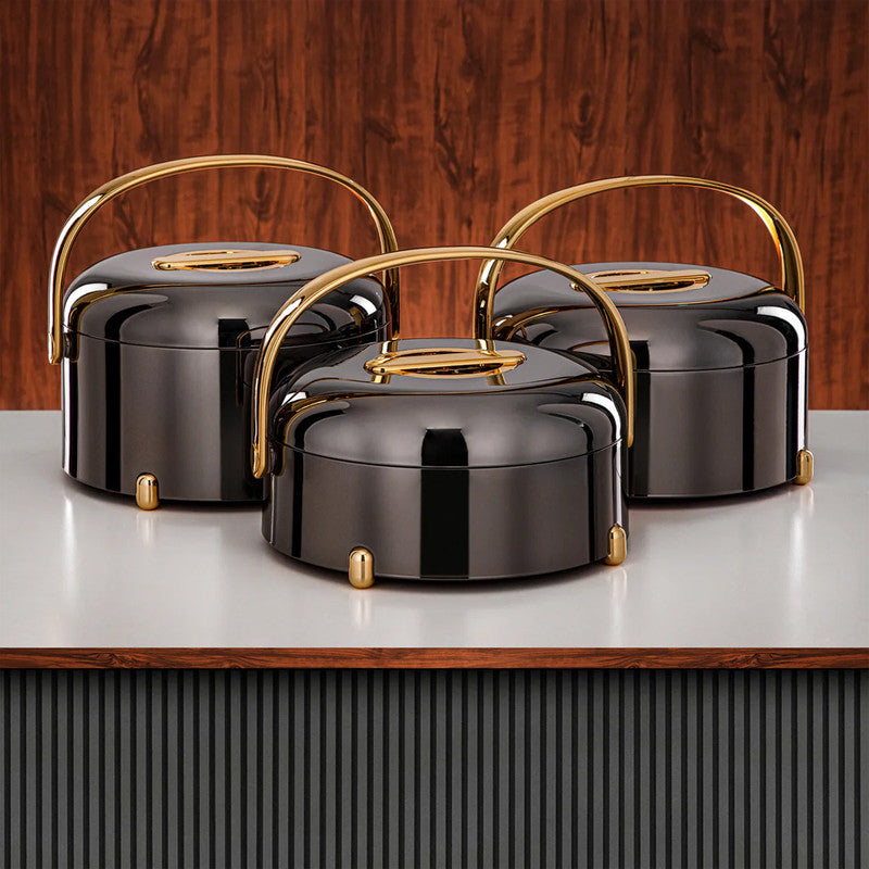 Hot Pot 3-Piece Insulated Serving Set – Gun Black & Gold – 2.5L, 3.5L, 4.5L