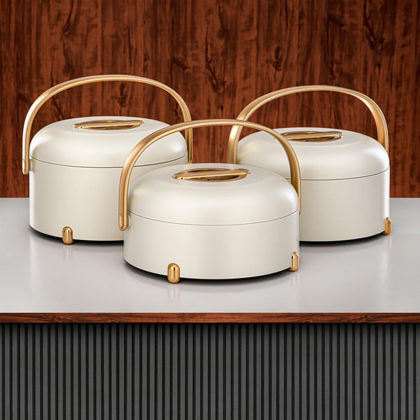 Hot Pot 3-Piece Insulated Serving Set – Matte Ivory & Matte Gold – 2.5L, 3.5L, 4.5L