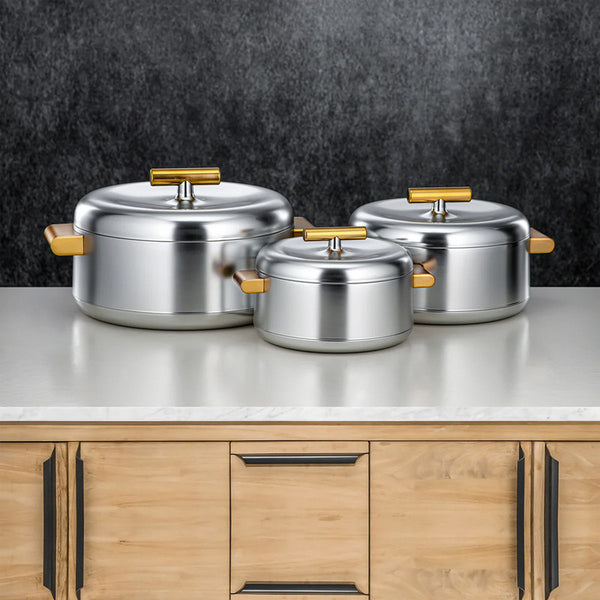 Hot Pot Set – 3-Piece ABS Insulated – Matte Silver & Matte Gold