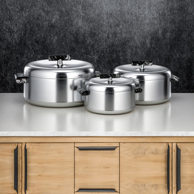 Hot Pot Set – 3-Piece ABS Insulated – Matte Silver & Black Marble