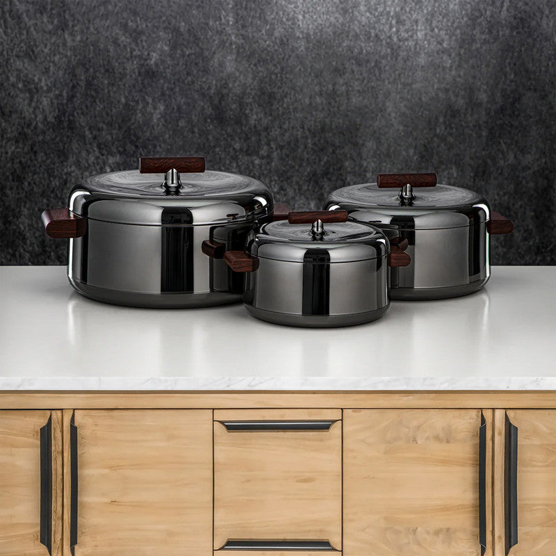 Hot Pot Set – 3-Piece ABS Insulated – Gun Black & Dark Wood