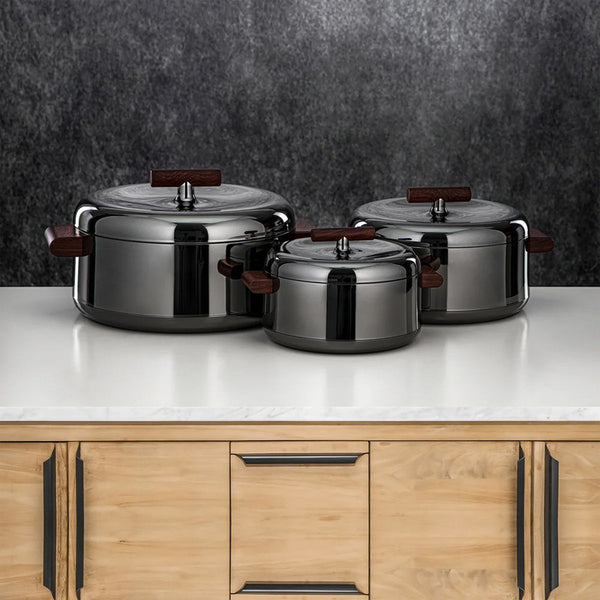 Hot Pot Set – 3-Piece ABS Insulated – Gun Black & Dark Wood