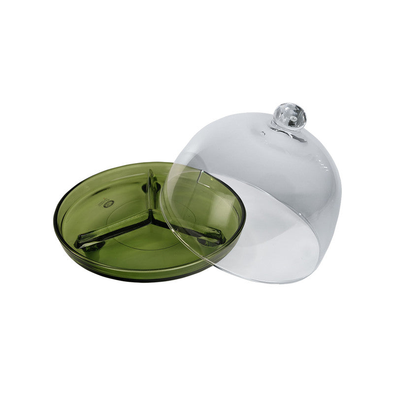 Alegre Glass 22x20 Cm Cyrstal Green Service Bowl Colored With Lid