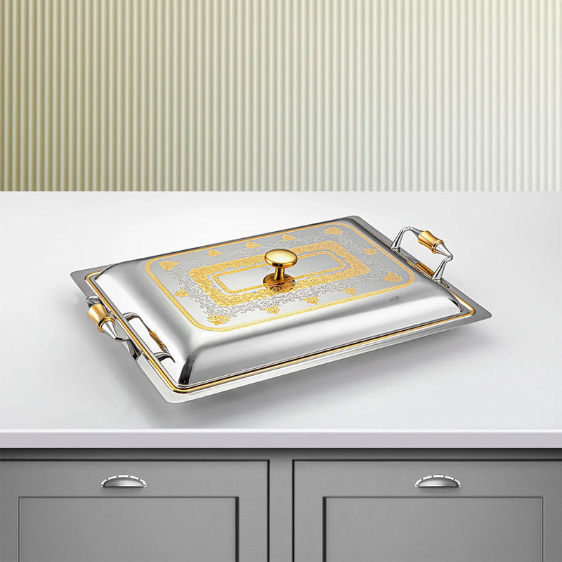 Teresa Silver & Gold Rectangular Serving Tray with Cover