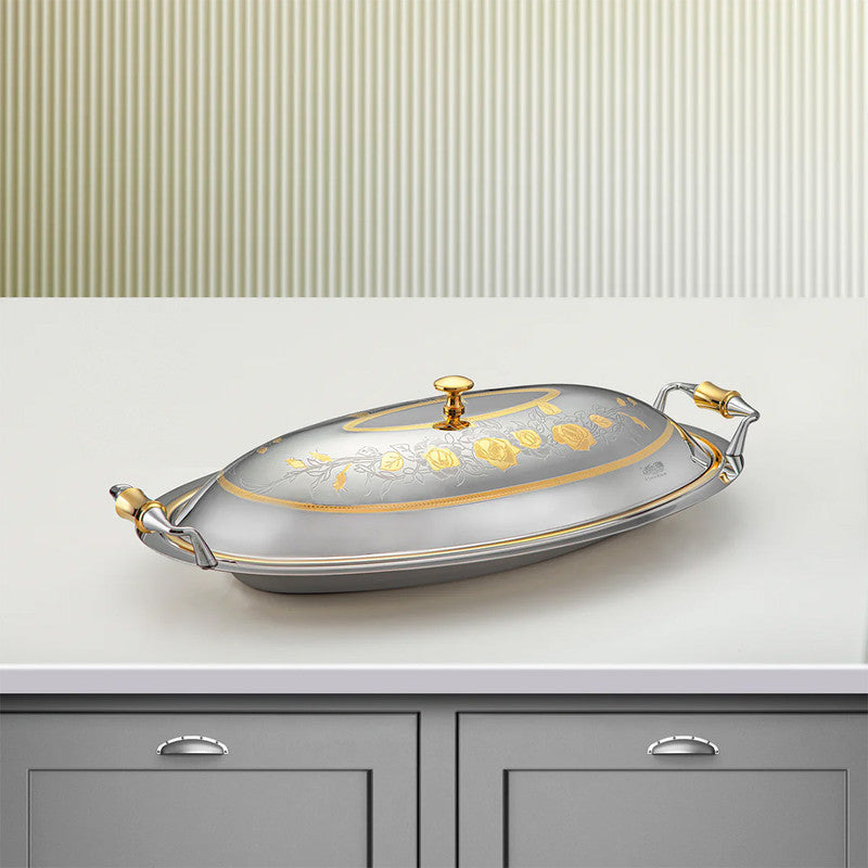 Lea Silver & Gold Oval Serving Tray with Cover Lea Silver & Gold Oval Serving Tray with Cover