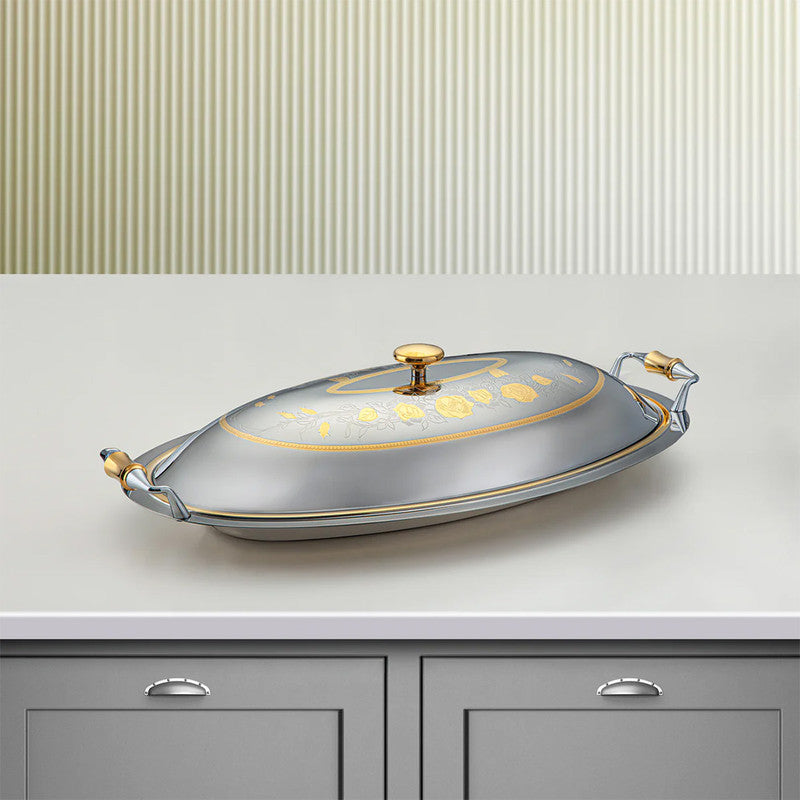 Lea Silver & Gold Oval Stainless Steel Serving Tray with Cover