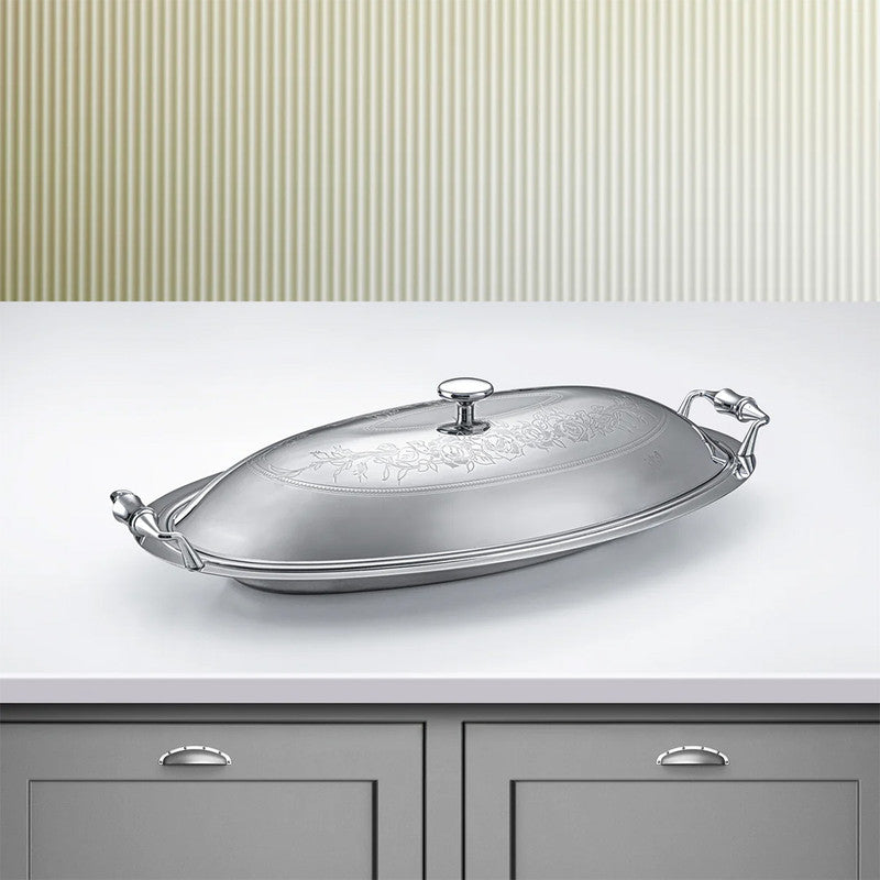 Lea Silver Oval Stainless Steel Serving Tray with Cover