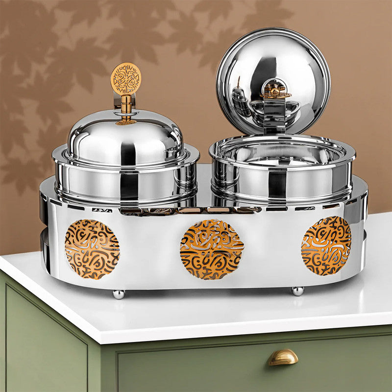 Double Stainless Steel Chafing Dish 1.25L + 1.25L – Silver & Gold