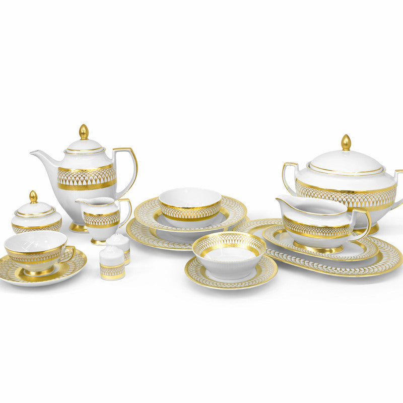 Falkenporzellan Toronto White & Gold 97 Pieces Porcelain Dinner Set
